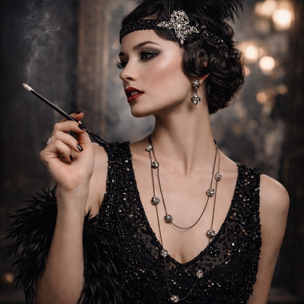 Vintage 36" Opera Length Rhinestone Necklace Dark Chain Flapper Art Deco Style